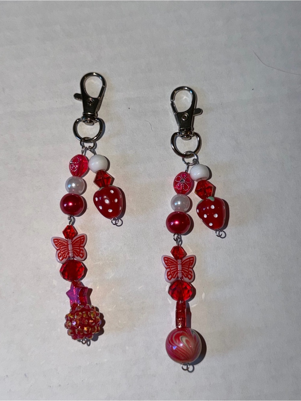 Red Strawberry & Butterfly Beaded Keychain Set